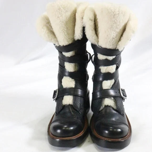 COACH Moto Shearling Pebbled Leather Buckle Boots NEW Sz 5 US Wmn - Picture 7 of 8